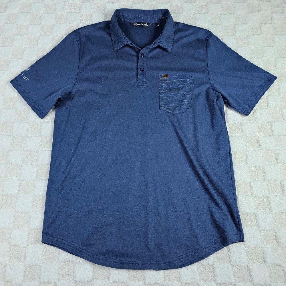 TravisMathew Mens Navy Blue Short Sleeve Pocket Polo Shirt Large Turtle Bay